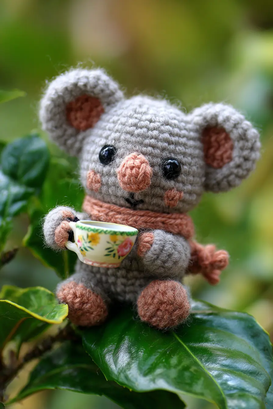 Mini Amigurumi Koala with Teacup — Crochet Pattern, Materials & Tips