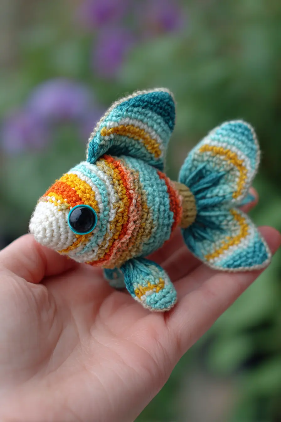Mini Amigurumi Goldfish — Palm-Sized Crochet Fish with Striped Yarn