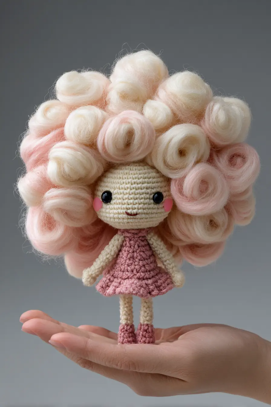 Mini Amigurumi Doll with Rosette Wool Hair — Crochet Pattern & Tips