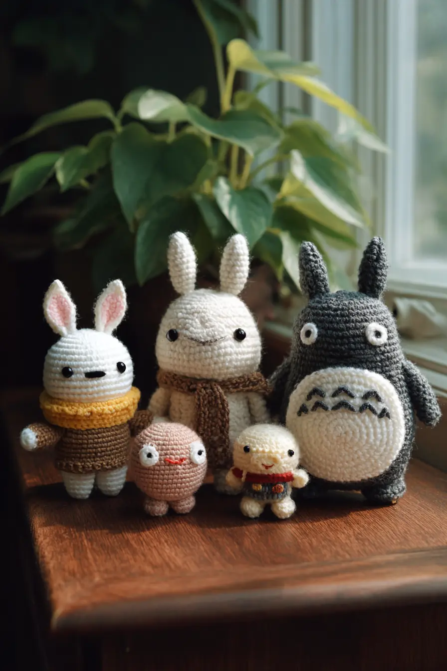 Mini Amigurumi Friends: Totoro & Bunny Set — Worsted Yarn (3–6 in)