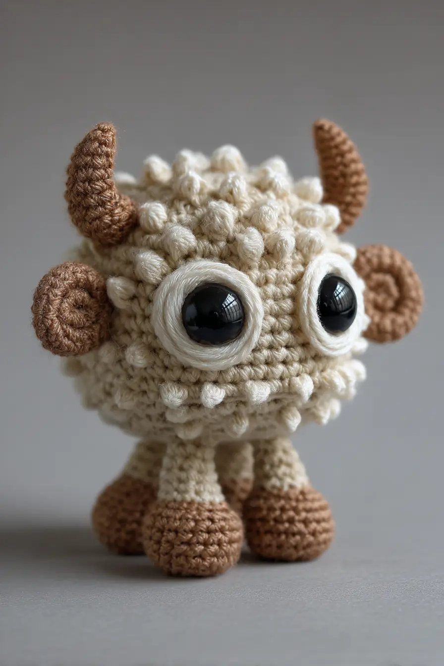 Mini Horned Sheep Amigurumi — Crochet Bobble Stitch Toy Pattern