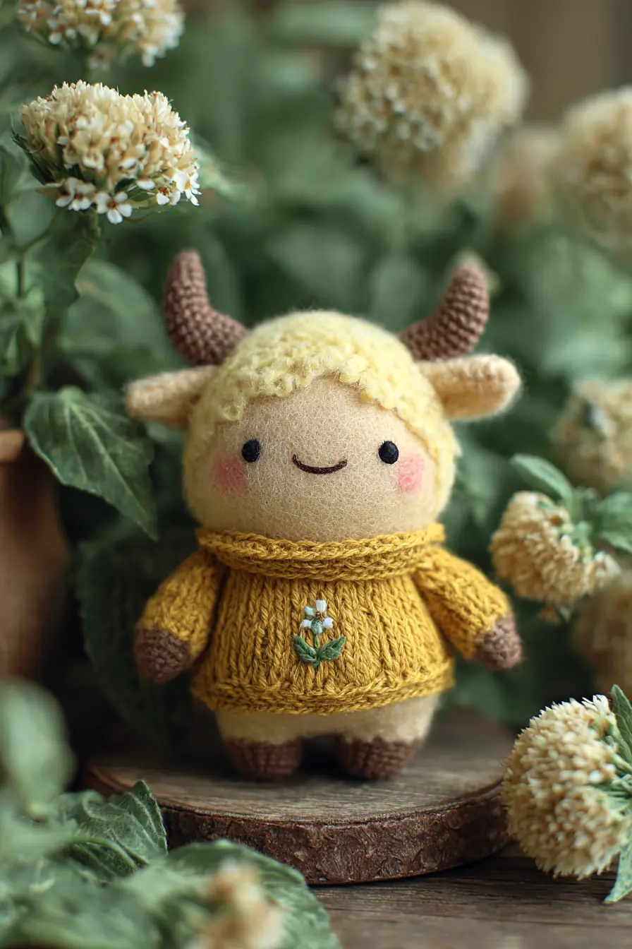 Mini Horned Amigurumi in Yellow Sweater — Cute Crochet Soft Toy Pattern