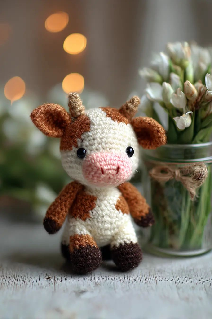 Mini Cow Amigurumi Crochet Pattern – Cream & Brown Plush (4–6 in)