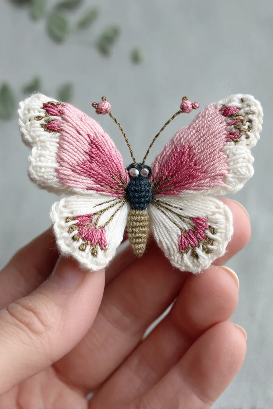 Mini Crocheted Butterfly Amigurumi with Embroidered Wings