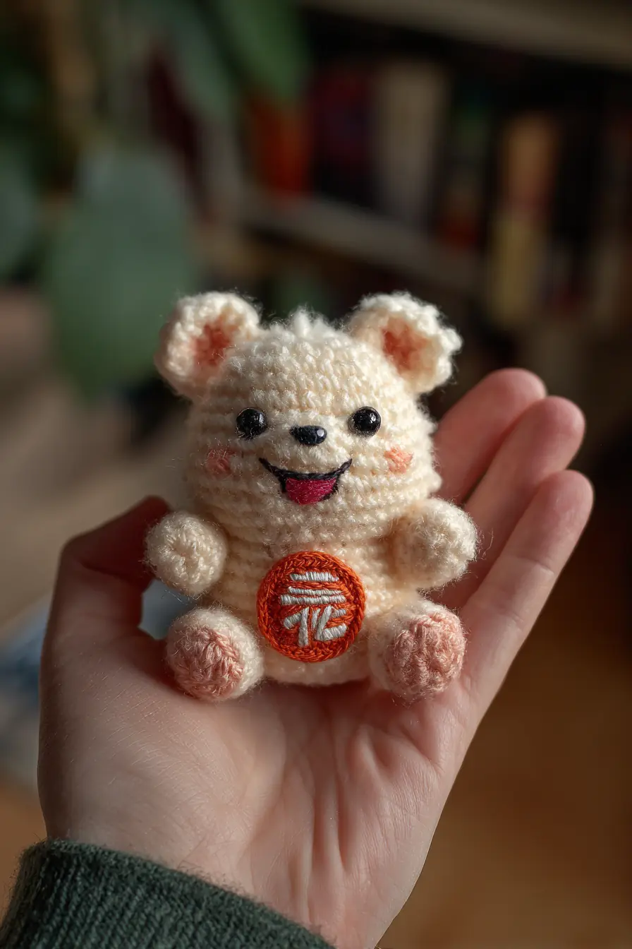 Mini Lucky Bear Amigurumi Crochet — Soft Plush, Keychain Size