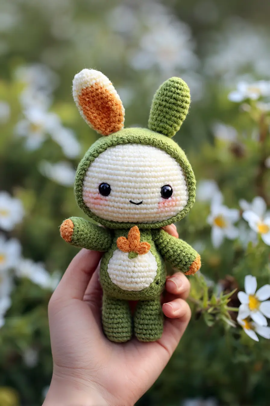 Mini Bunny Amigurumi — Green Cotton Crochet Doll (Approx. 15 cm)