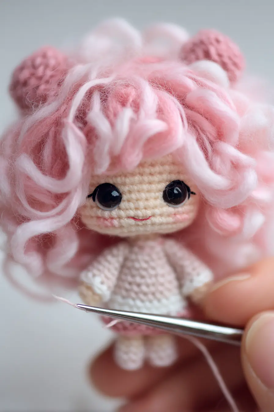Mini Curly‑Haired Pink Amigurumi Doll — Crochet Materials, Stitches & Tips