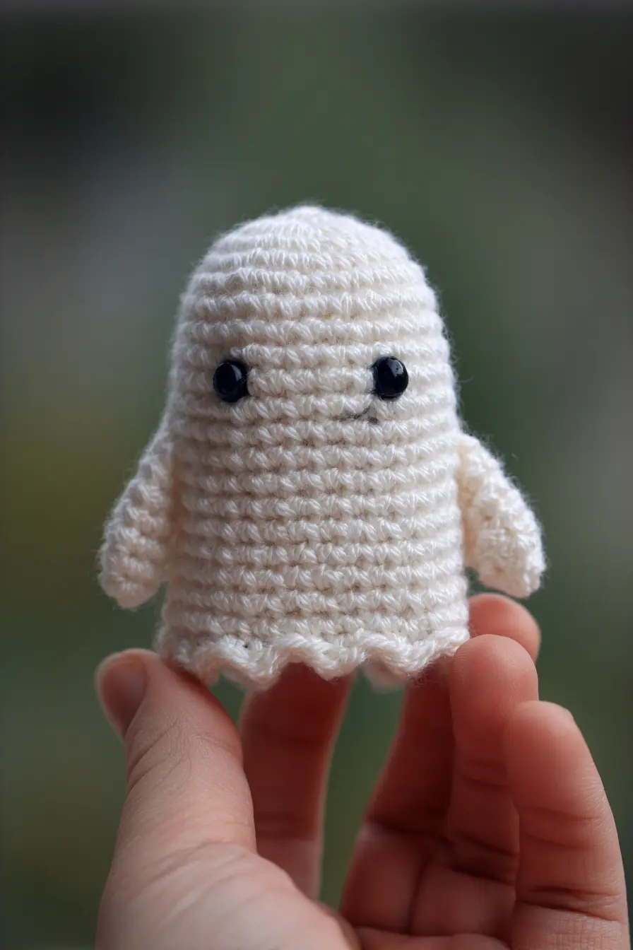 Tiny Crochet Ghost Amigurumi — Simple Scalloped Hem Plush (DK/Worsted)