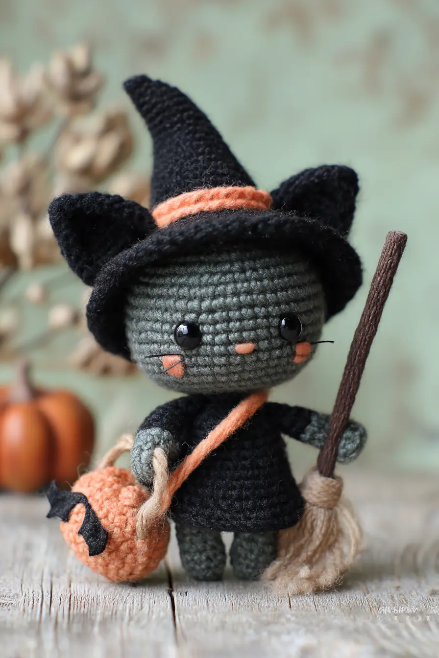 Black Cat Witch Amigurumi Crochet Doll — Cute Halloween Pattern