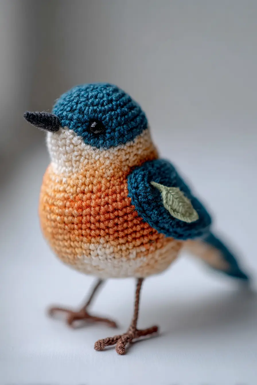 Blue-Headed Orange Amigurumi Bird — Crochet Pattern & Materials