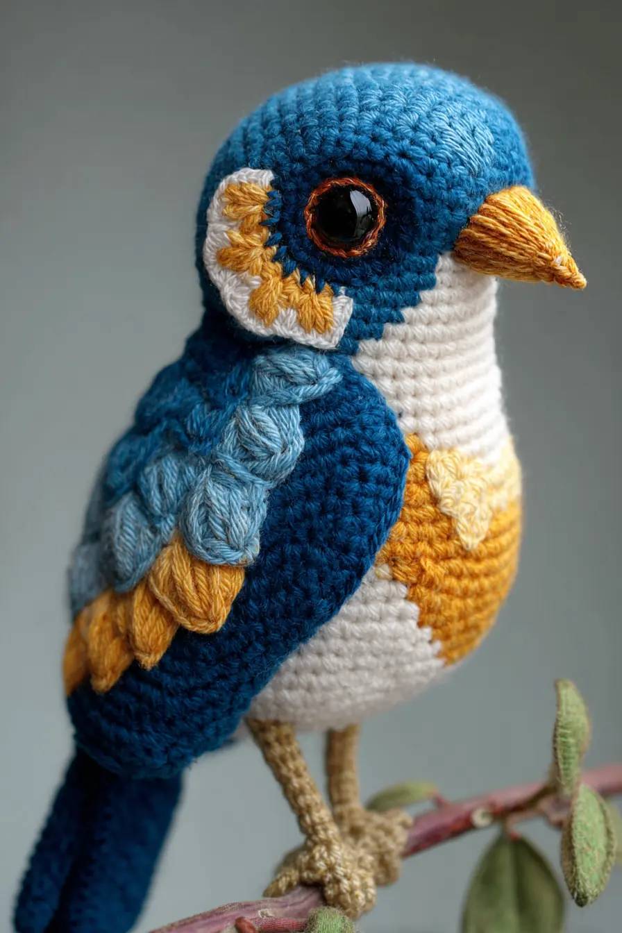 Blue & Gold Amigurumi Bird — Crochet Pattern, Materials and Tips