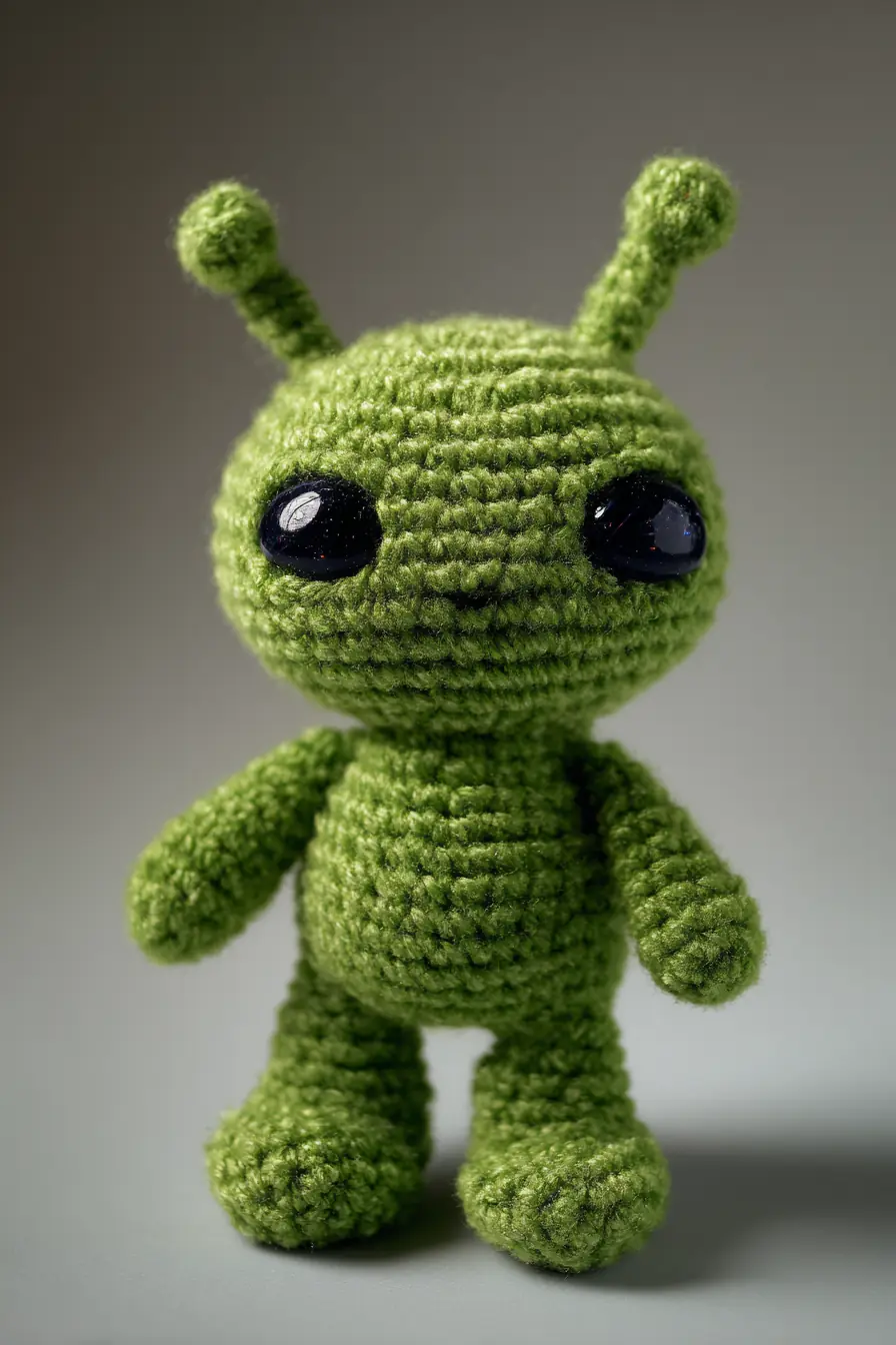 Small Green Alien Amigurumi Pattern — Crochet Toy (Worsted Yarn, Safety Eyes)