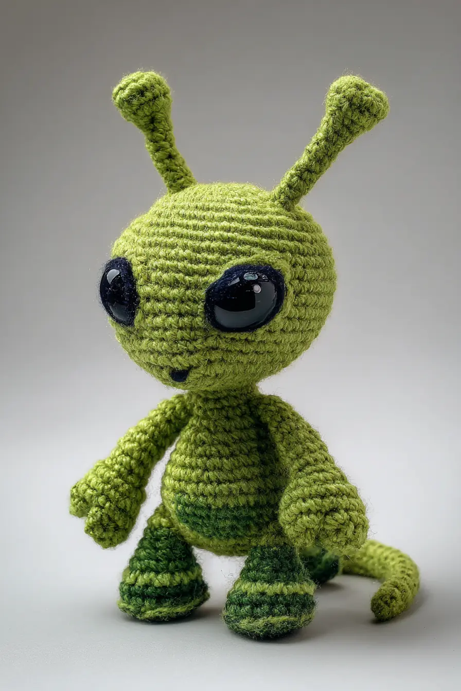 Small Green Alien Amigurumi Pattern — Crochet Toy with Antennae and Big Eyes