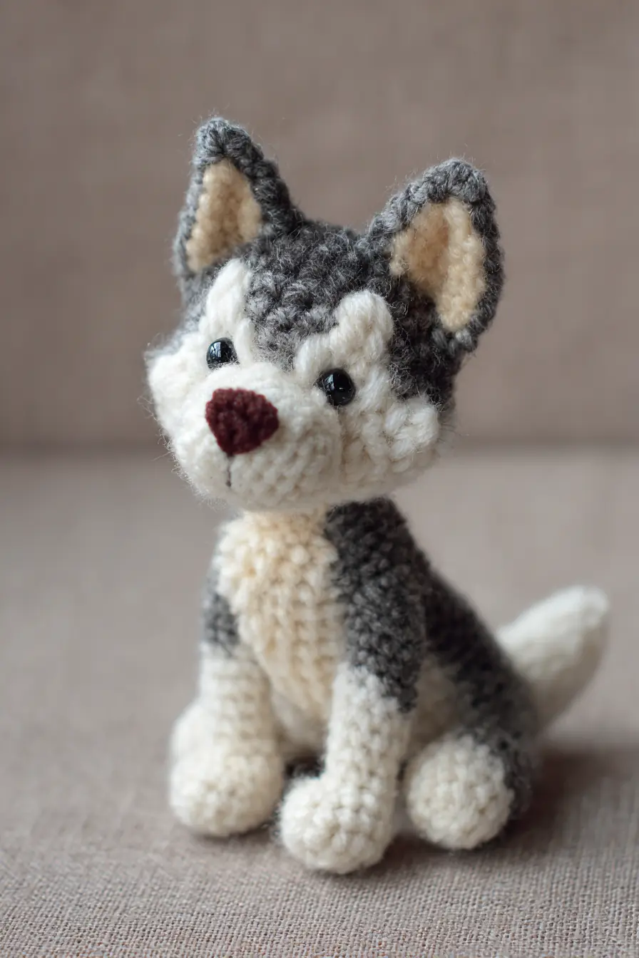 Small Husky Amigurumi Crochet Pattern — Worsted Yarn Puppy Toy