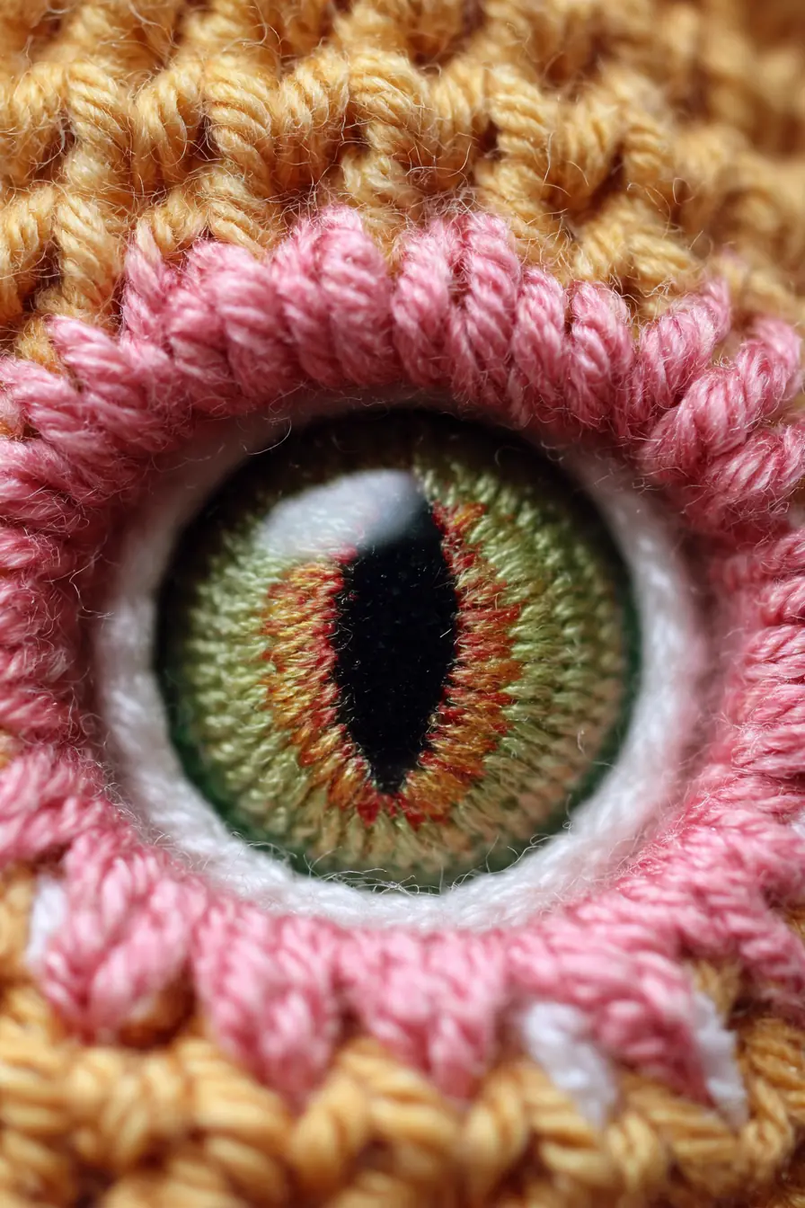 Embroidered Amigurumi Eye: Crochet Iris and Lacy Eyelid Tips