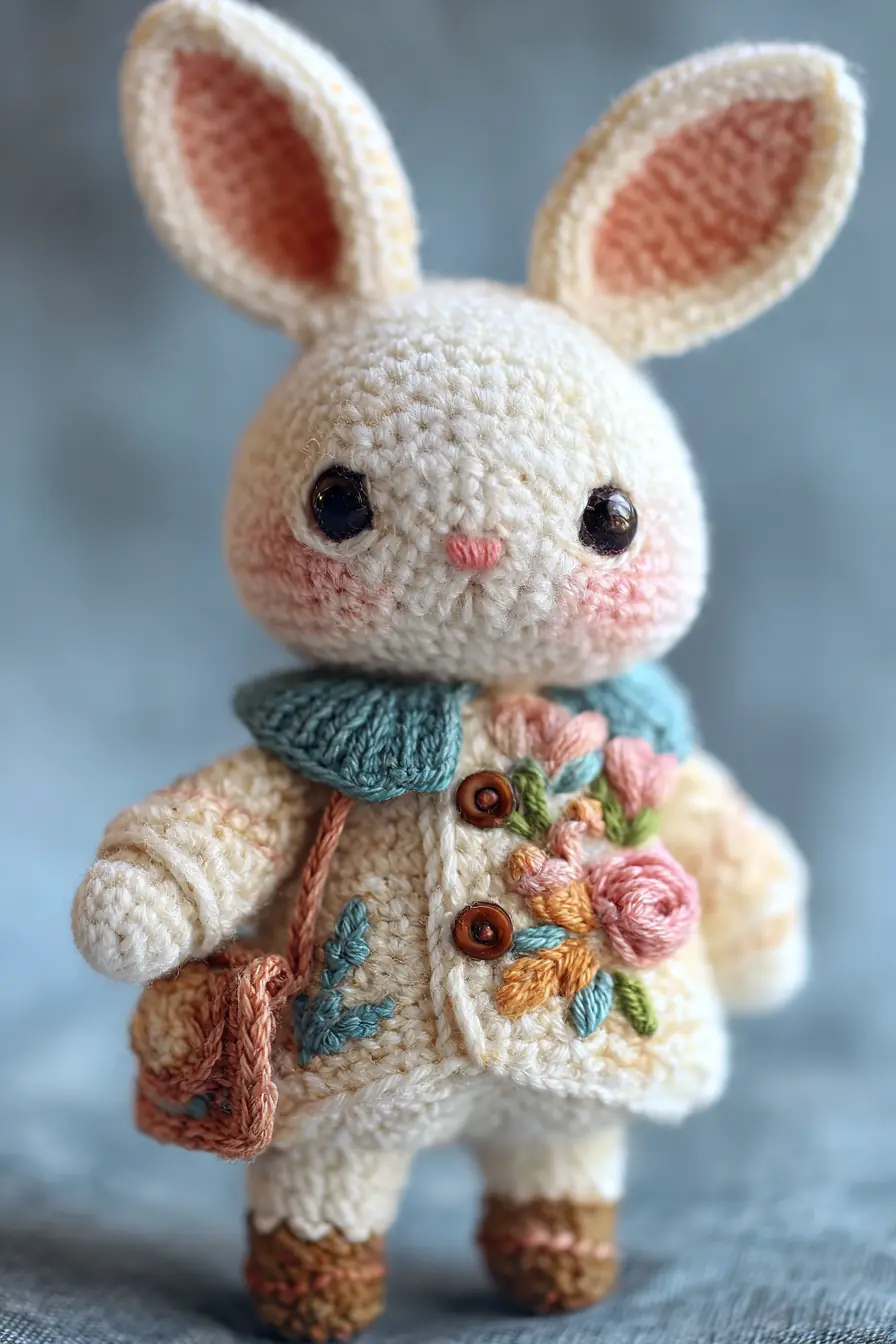 Embroidered Bunny Amigurumi — DK Yarn, Single Crochet & Safety Eyes