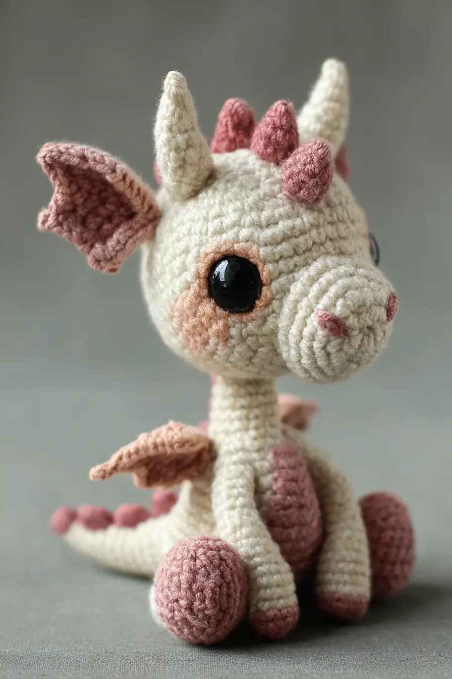 Amigurumi Baby Dragon Crochet Pattern — Cream & Dusty Pink