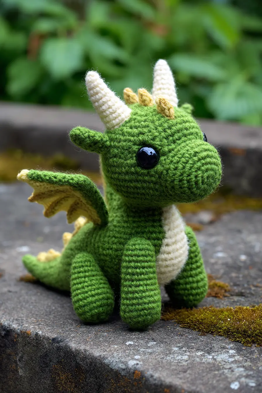 Amigurumi Baby Dragon Crochet Pattern — Green Dragon Plush (Worsted Yarn, Safety Eyes)