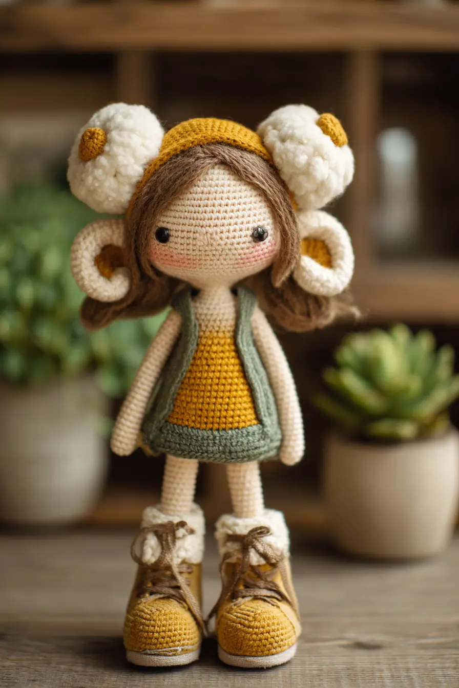 Amigurumi Ram‑Horn Girl Doll — Crochet Materials, Stitches & Safety Tips