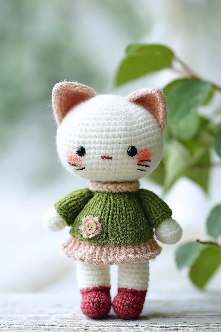 Amigurumi Cat Doll — Crochet Kitty with Knit-Look Sweater (15–18 cm)