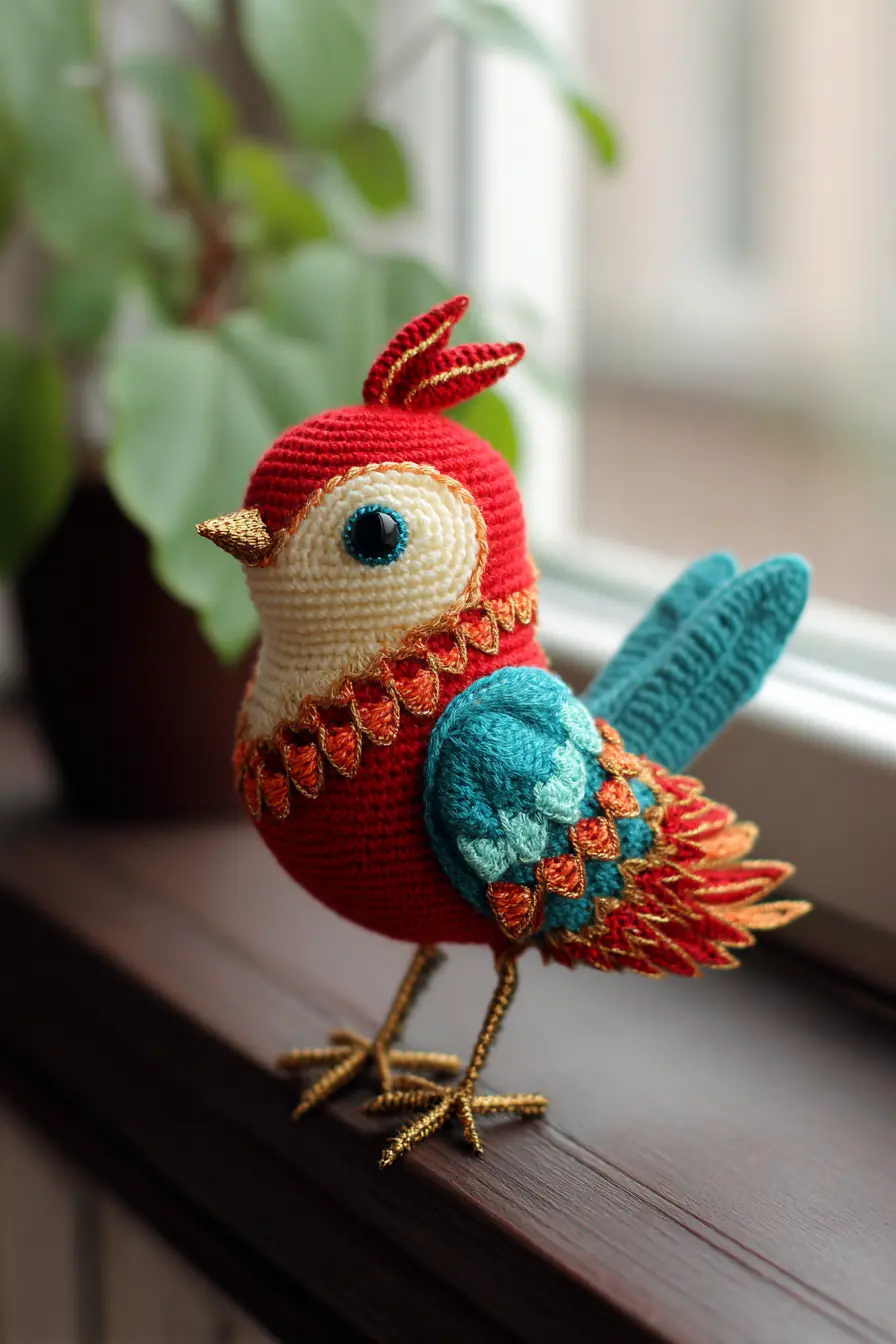Amigurumi Layered Feather Bird — Cotton Yarn Pattern with Wire Legs