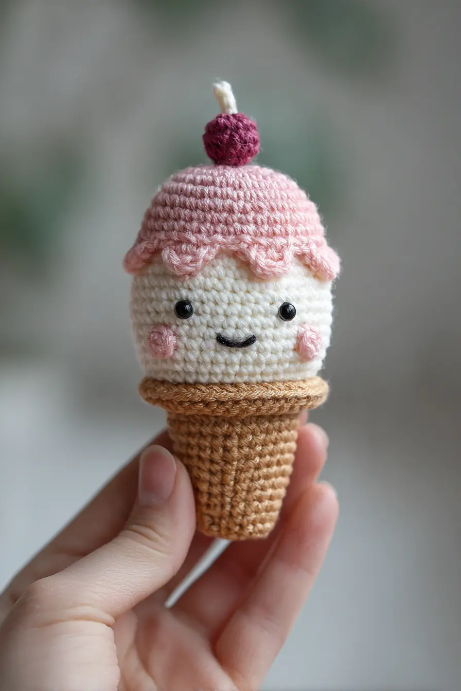 Amigurumi Ice Cream Cone Crochet Pattern — Cute Mini Cone with Cherry Top