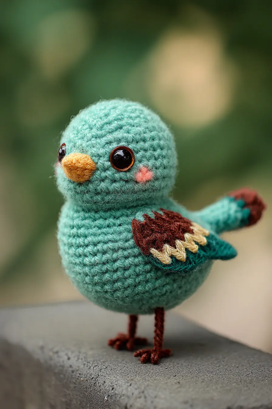 Amigurumi Teal Bird Pattern — Small Crocheted Bird with Embroidered Wings (4–5 in)
