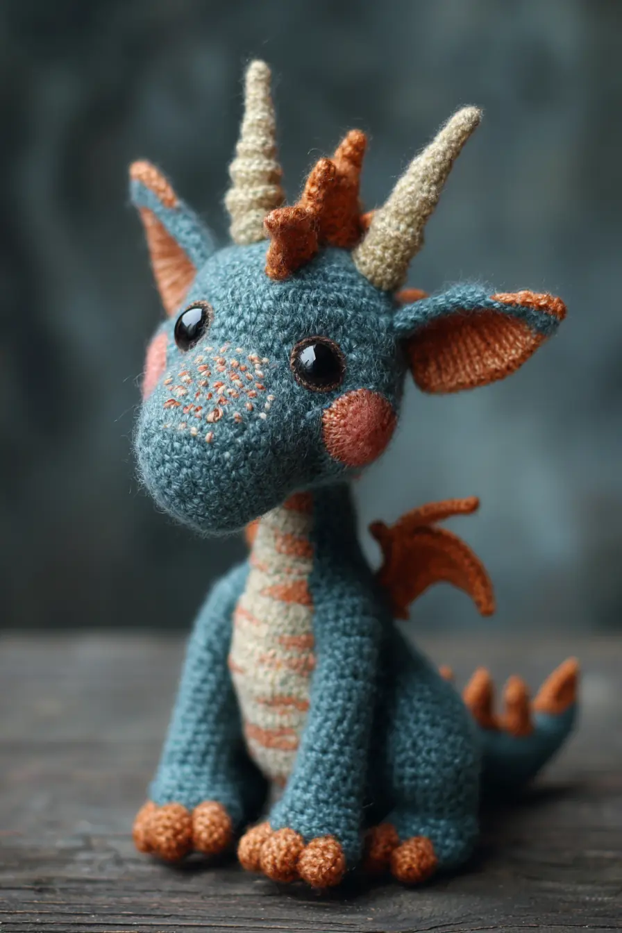 Amigurumi Teal Dragon Crochet Pattern — Small Horned Toy with Wings