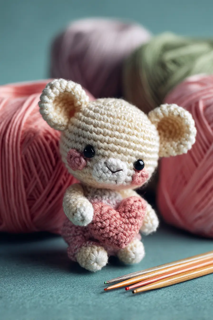 Amigurumi Bear with Heart — Tiny Crochet Plush Pattern (DK/Worsted, 10–12 cm)