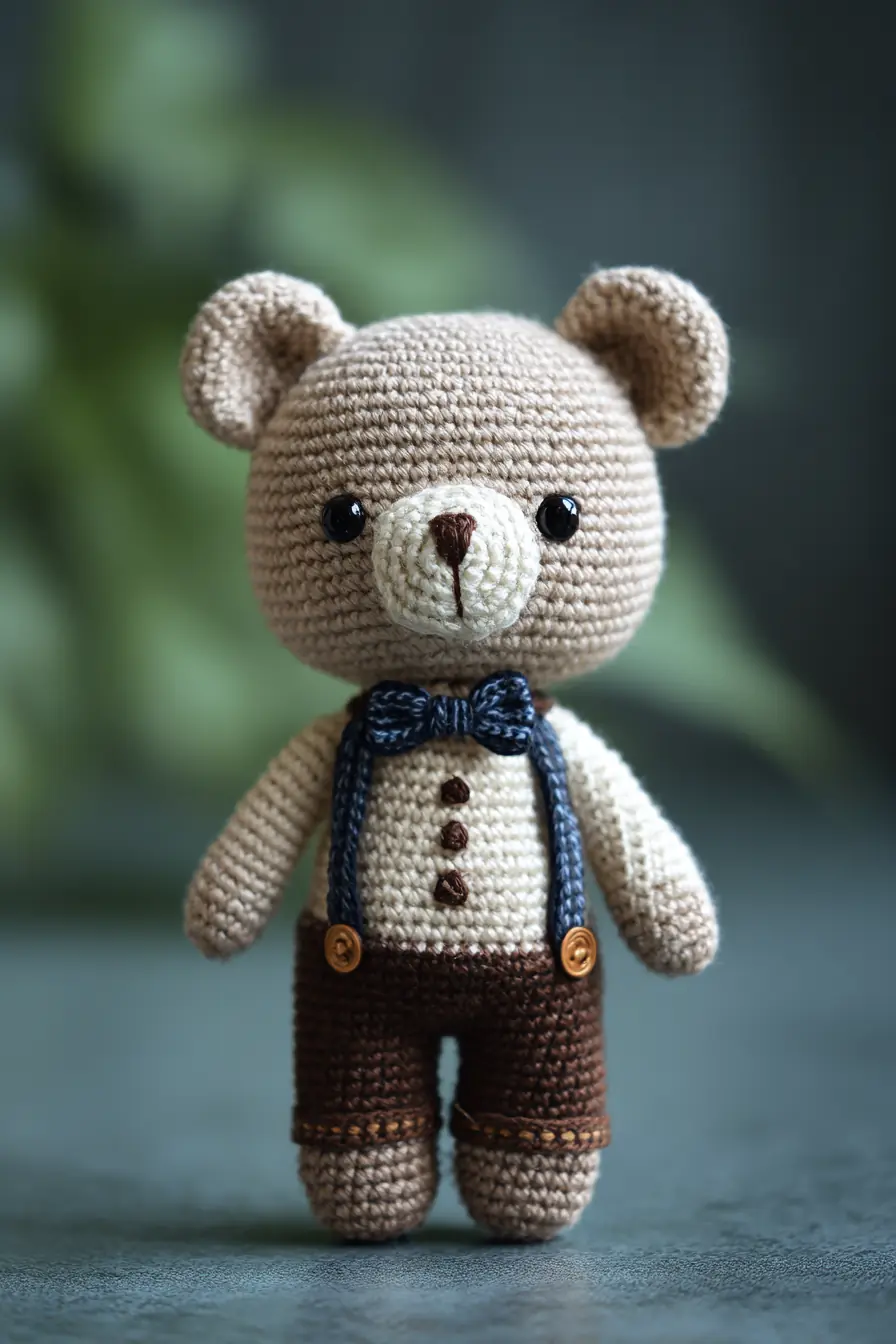 Amigurumi Teddy Crochet Pattern — Small Bear with Suspenders & Bow Tie