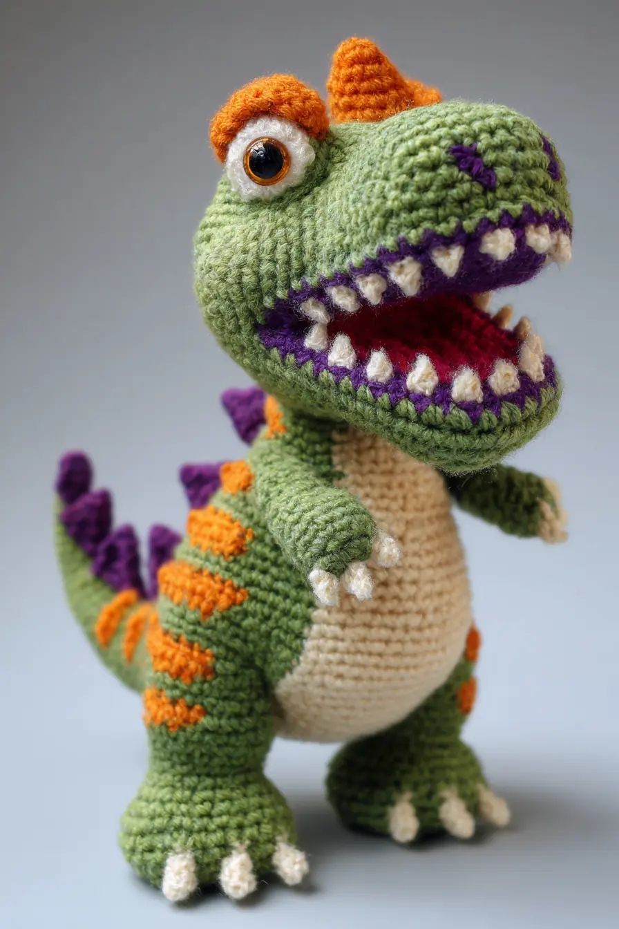 Amigurumi T‑Rex Crochet Pattern — Green Dinosaur Toy with Spikes & Teeth
