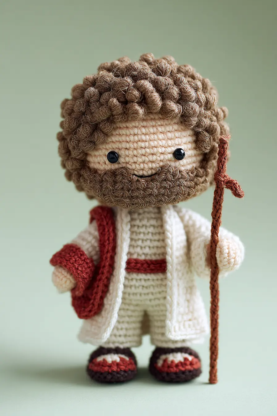 Amigurumi Shepherd Doll Crochet Pattern — Curly Hair, Beard & Staff