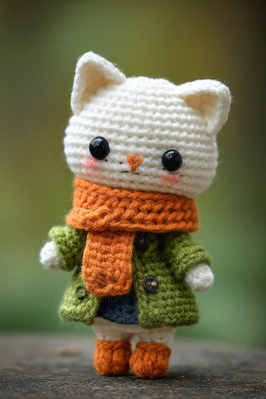 Amigurumi White Kitty with Coat & Scarf - Crochet Pattern & Tips