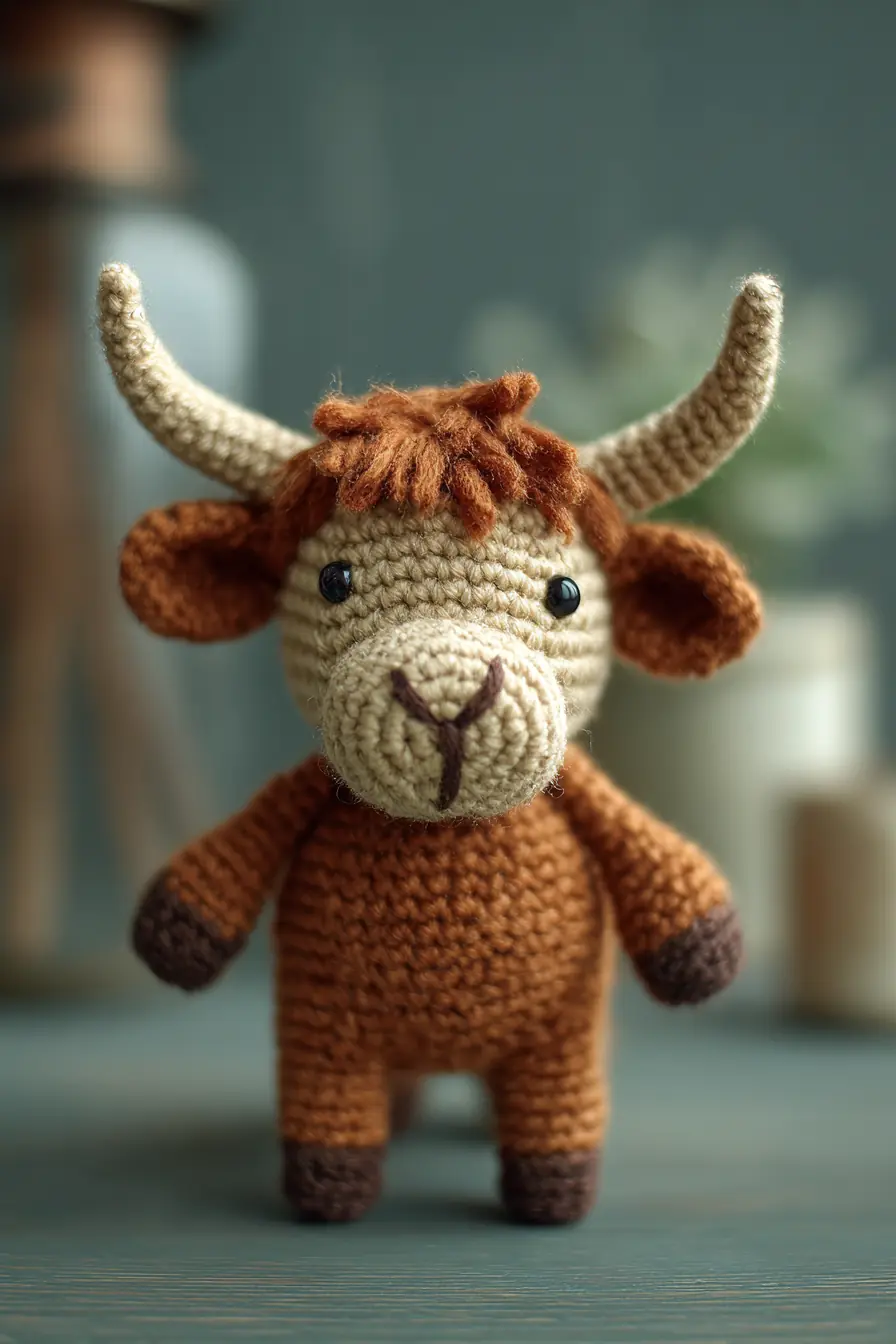 Amigurumi Highland Cow Crochet Pattern — Small Horned Plush (Worsted Yarn)