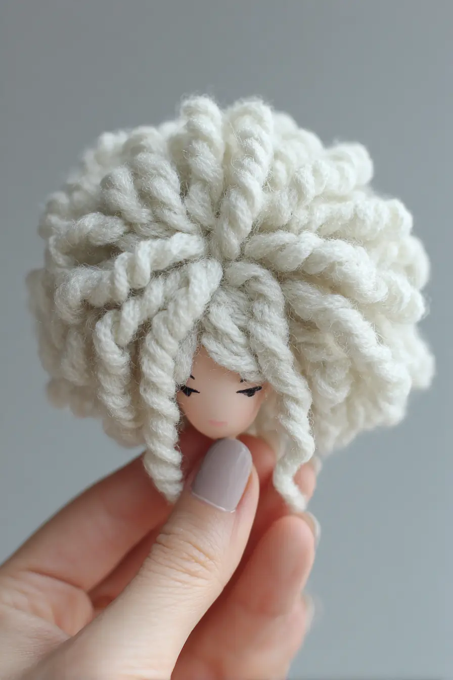 Amigurumi Mini Doll Head with Chunky Curly Yarn Hair — Crochet Doll Accent