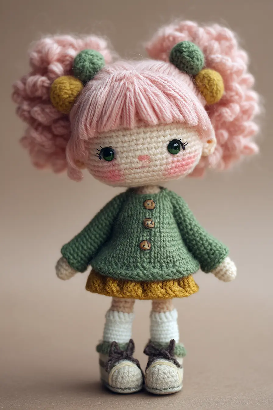 Amigurumi Pink-Haired Doll Crochet Pattern — Cute Curly Ponytails & Outfit