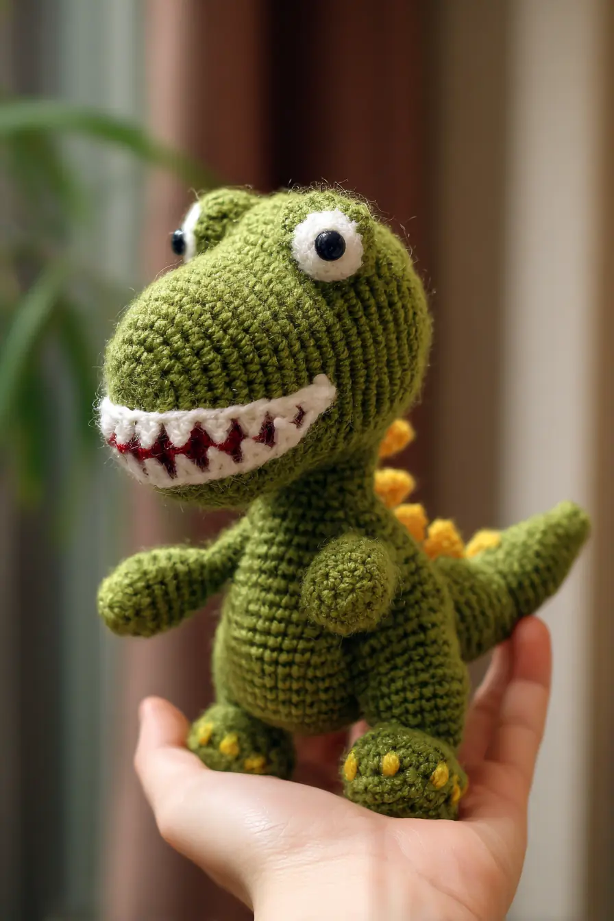 Amigurumi Dino (Green T‑Rex) — Crochet Pattern, Materials & Safety Tips