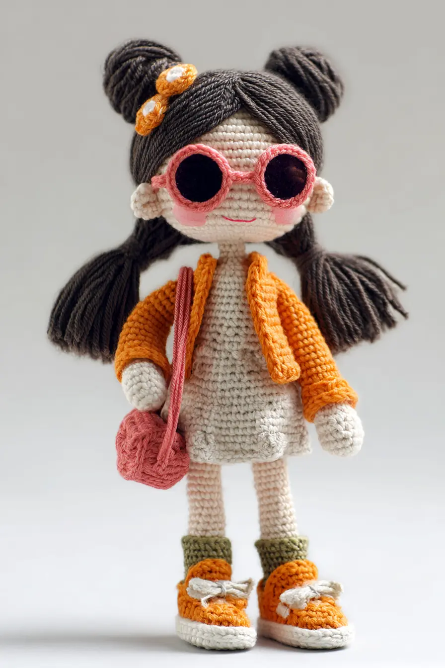 Amigurumi Girl Doll Pattern — Crochet Sunglasses, Jacket, Bag & Shoes