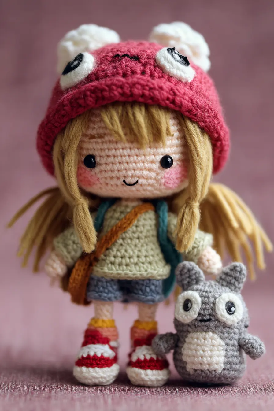 Amigurumi Girl Doll with Frog Hat and Tiny Totoro — Materials, Stitches & Safety Tips