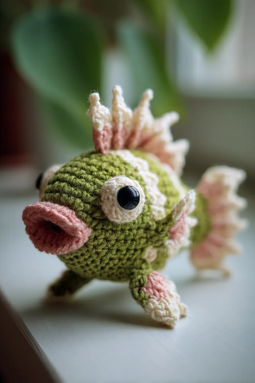 Amigurumi Fish: Crochet Green Cotton Plush with Frilled Fins
