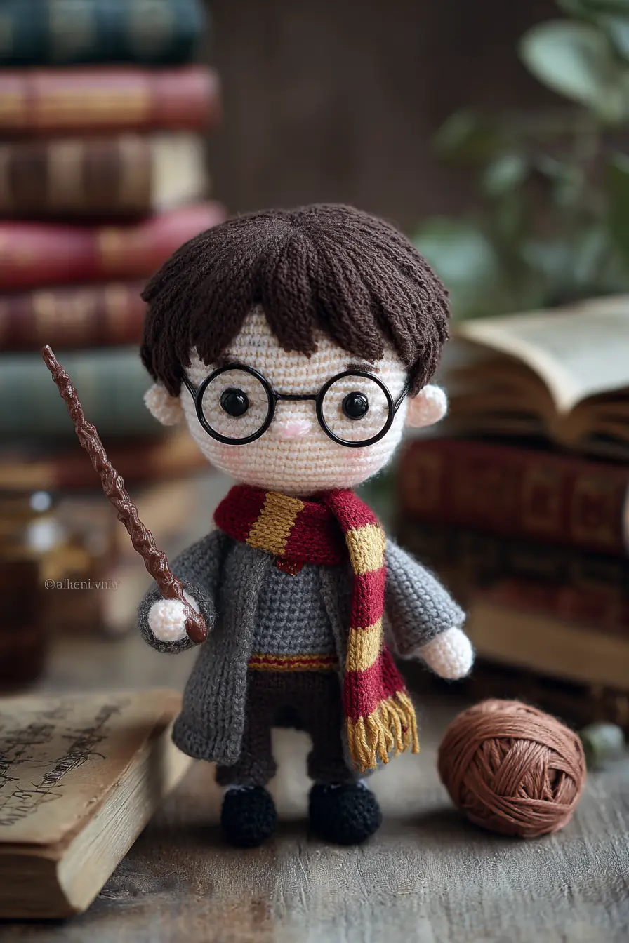 Amigurumi Wizard Doll with Glasses and Striped Scarf — Crochet Pattern