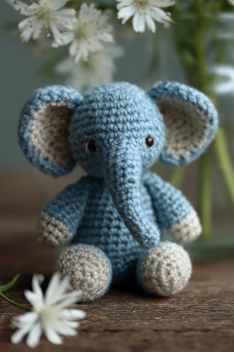 Amigurumi Elephant Crochet Pattern — Small Blue & Beige Toy (DK/Worsted Yarn)