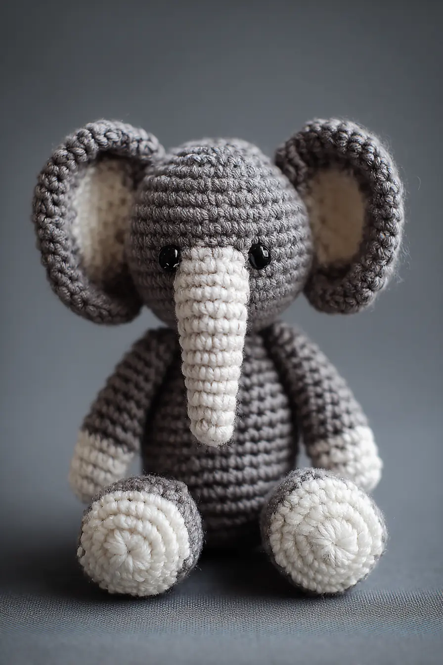 Amigurumi Elephant Crochet Pattern - Gray Cotton Toy with Trunk & Big Ears