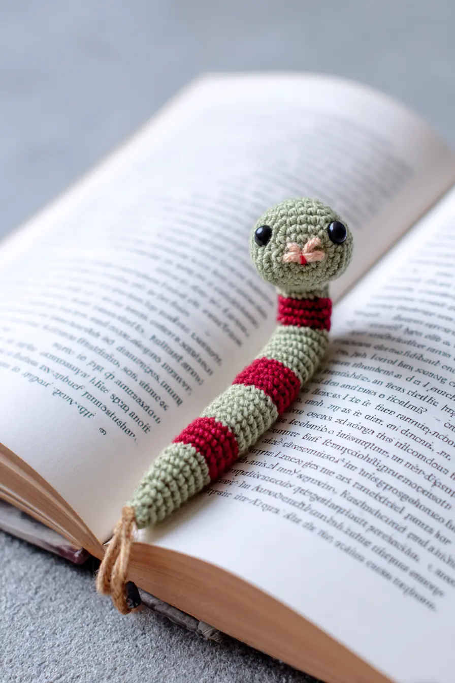 Amigurumi Snake Bookmark — Crochet Pattern with Cotton Yarn & Safety Eyes
