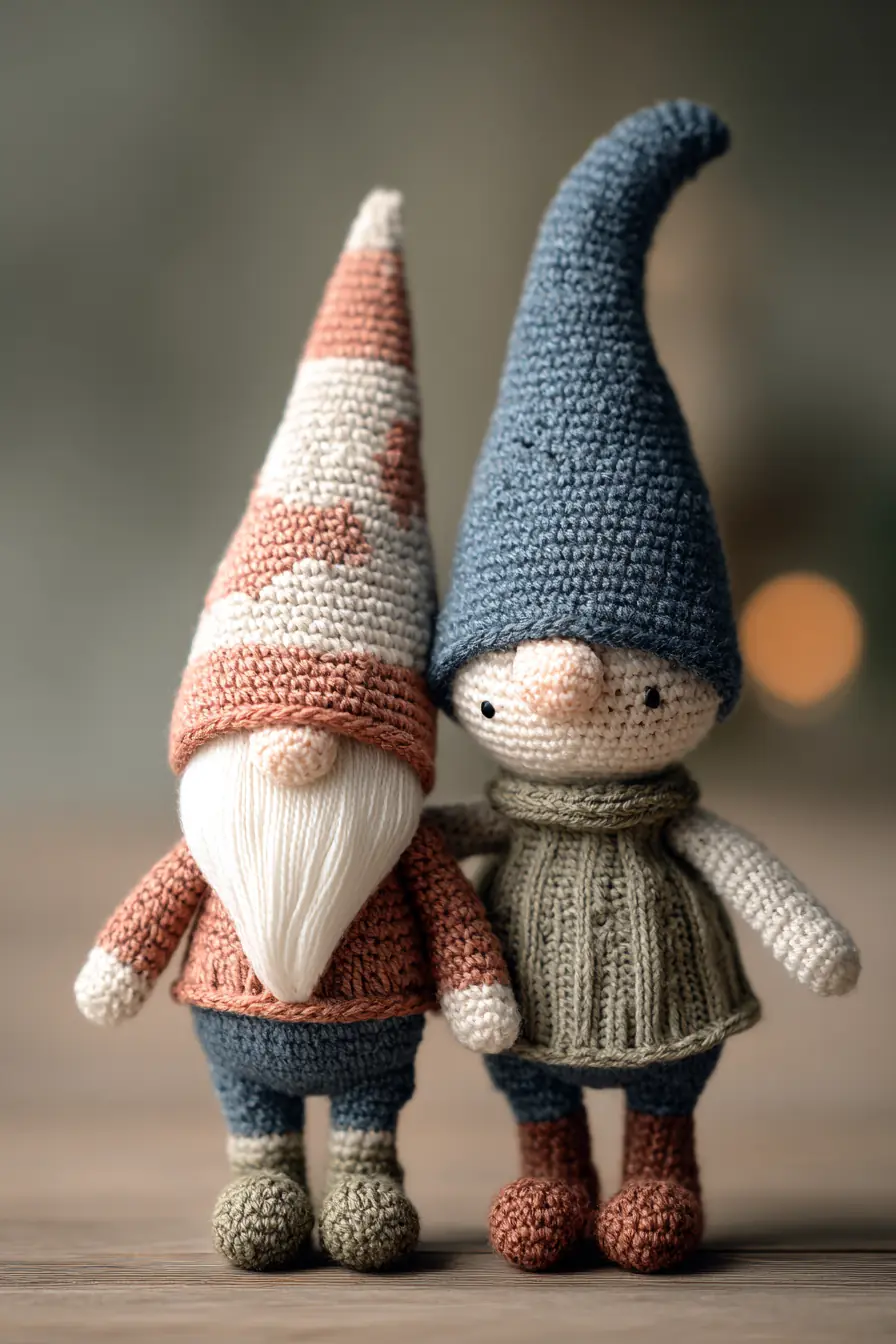 Amigurumi Gnome Duo Crochet Pattern — Hats, Sweaters, Beard & Size Guide