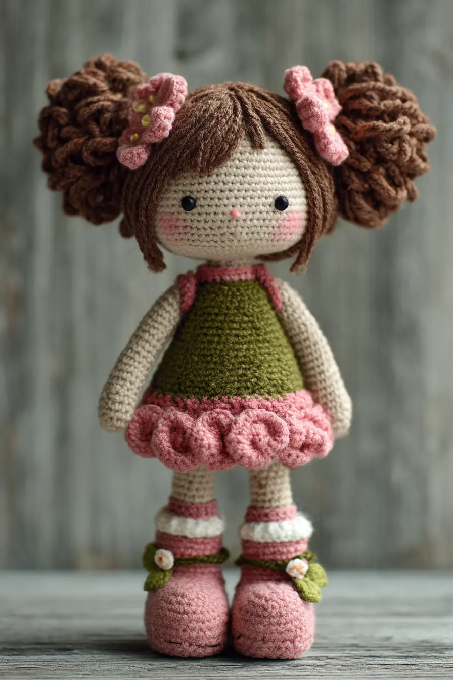 Amigurumi Doll Pattern — Ruffled Dress & Double Buns (Crochet, DK Yarn)