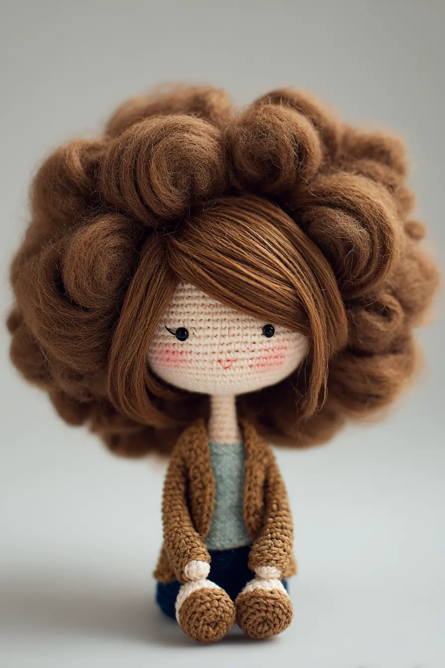 Amigurumi Doll with Voluminous Curly Wool Hair — Crochet Pattern Essentials