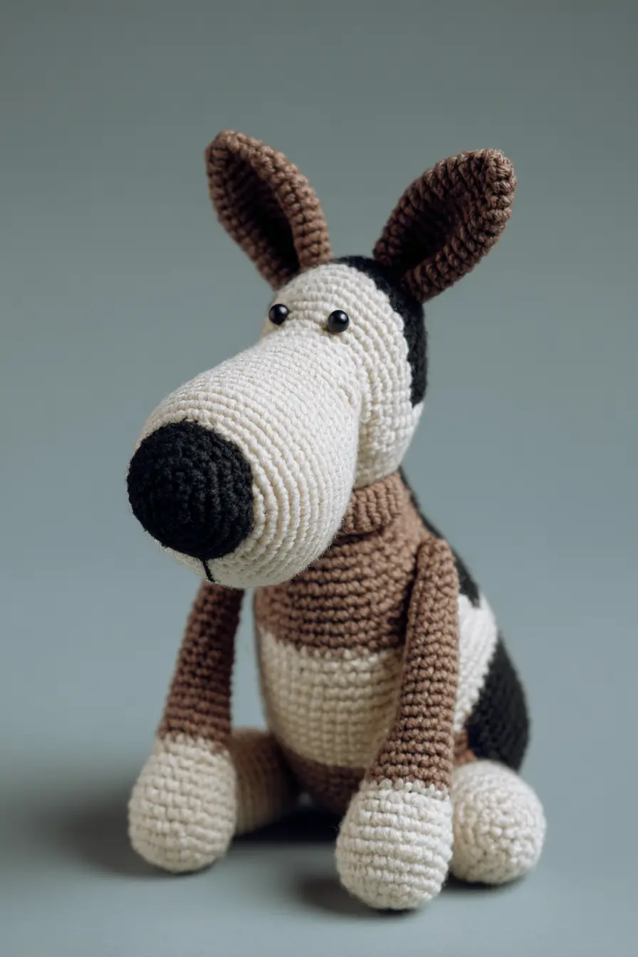Amigurumi Long-Muzzled Dog Crochet Pattern — Soft Toy with Ears & Stripes