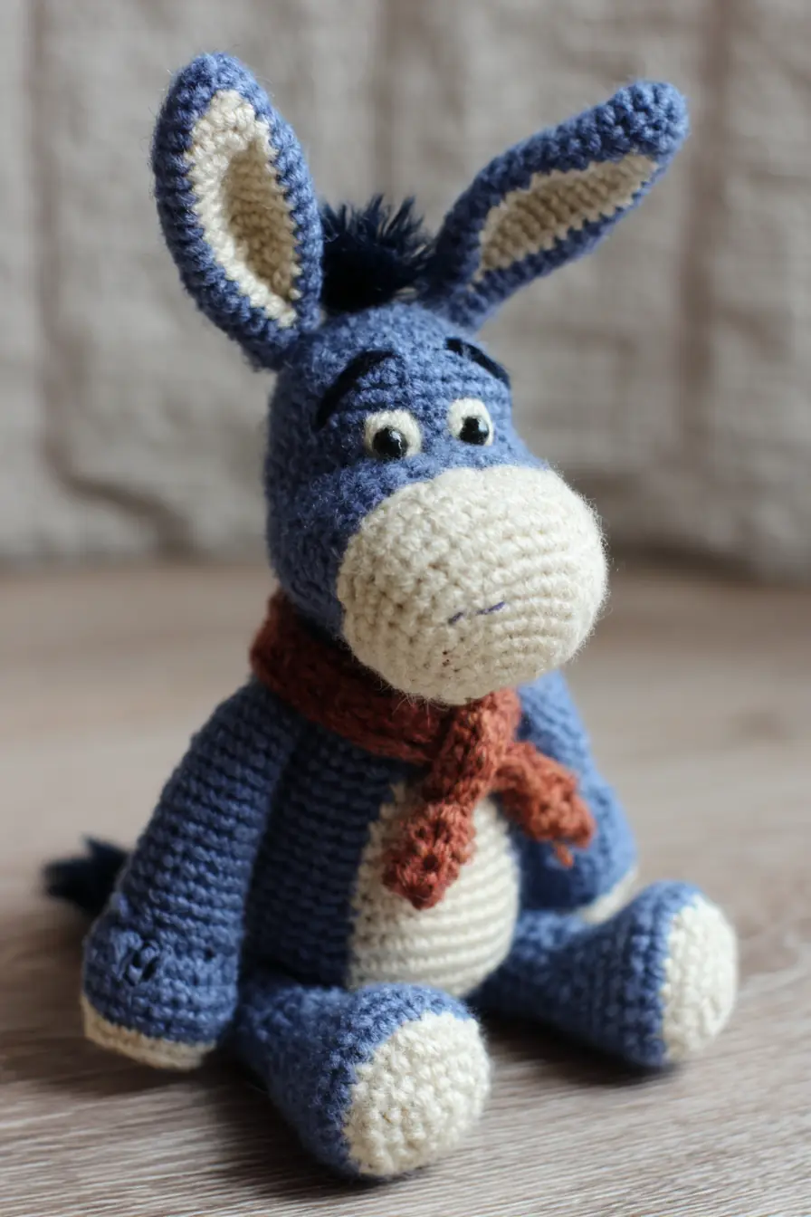 Amigurumi Donkey Crochet Pattern — Small Blue Donkey with Scarf (Worsted Yarn)