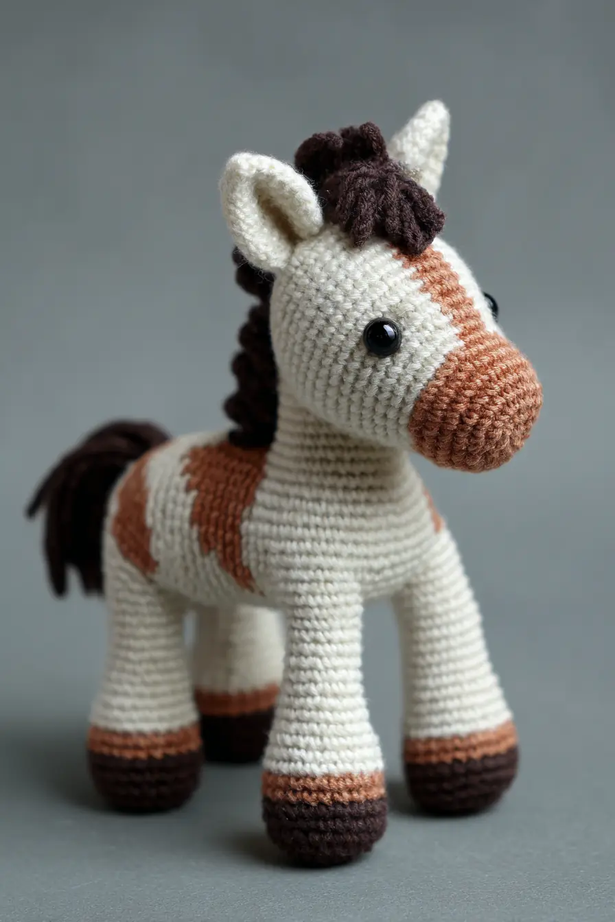 Amigurumi Pony Crochet Pattern — Worsted Yarn, Safety Eyes, ~8 in Tall